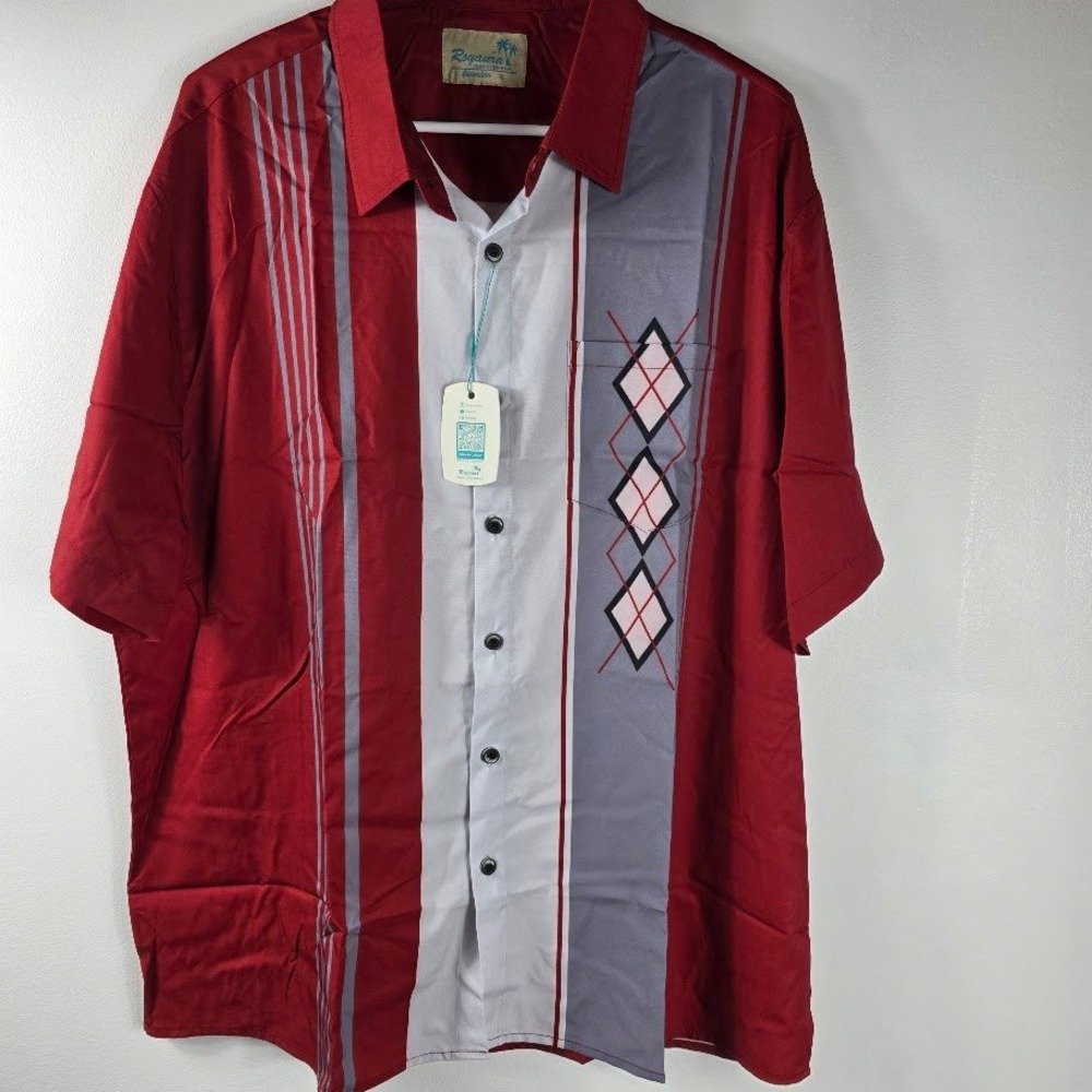 Royaura Hawaiian Shirt Mens XL Vacation Red Gray‎ Short Sleeve Button Up